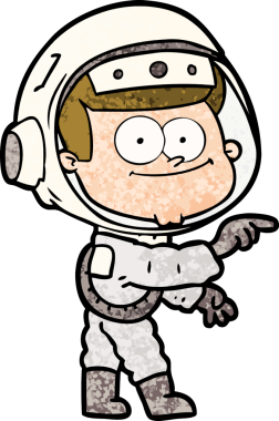 Bir insan tarafından çizilmiş mutlu astronot çizgi filmi.