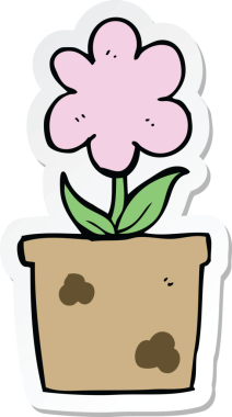 Bir insan tarafından çizilmiş şirin bir karikatür çiçeğinin çıkartması.