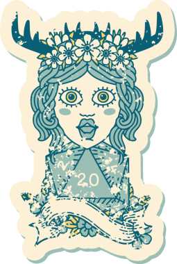 Retro Dövme Tarzı İnsan Druid Bir insan tarafından çizilmiş doğal yirmi zar ile