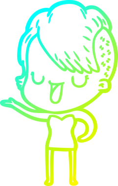 Hipster saç kesimi bir insan tarafından çizilmiş hoş bir çizgi film kızı çizimi.