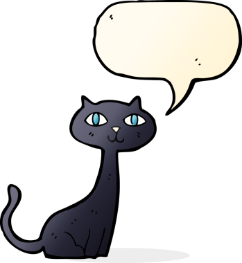 bir insan tarafından çizilmiş konuşma balonlu kara kedi.