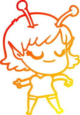 Bir insan tarafından çizilmiş gülümseyen uzaylı kız çizgi filmi.