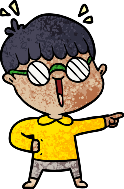 Bir insan tarafından çizilmiş gözlük takan çizgi film çocuğu.