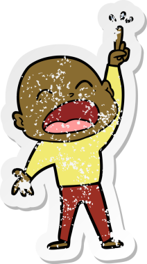 Bir insan tarafından çizilmiş kel bir adam diye bağıran bir çizgi film çıkartması.