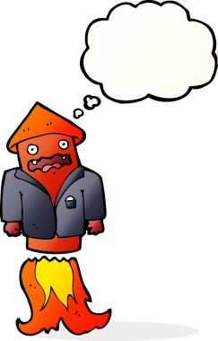 Bir insan tarafından çizilmiş düşünce balonlu iş elbisesi içinde havai fişekler.