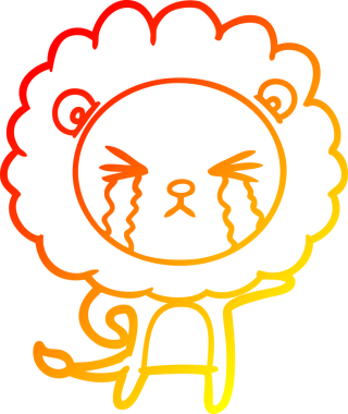 Bir insan tarafından çizilmiş, ağlayan bir aslanın çizgi çizimi.