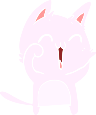 Mutlu düz renkli çizgi film kedisi miyavlıyor bir insan tarafından