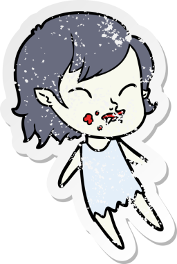 Bir insan tarafından çizilmiş yanağında kan olan vampir bir kızın sıkıntılı çıkartması.