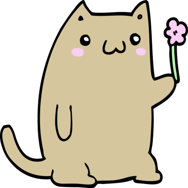 Bir insan tarafından çizilmiş çiçekli şirin çizgi film kedisi.