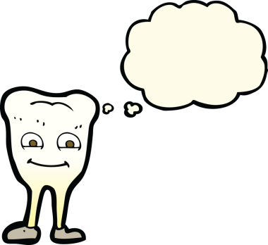 Bir insan tarafından çizilmiş düşünce kabarcığı olan sarı dişli çizgi film.