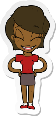 Bir insan tarafından çizilmiş kalçasında elleri olan bir karikatür kadının çıkartması.