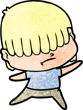 Bir insan tarafından çizilmiş dağınık saçlı çizgi film çocuğu.