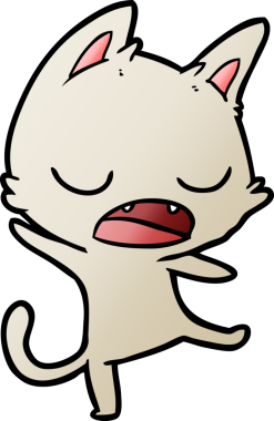 Bir insan tarafından çizilmiş konuşan kedi çizgi filmi.