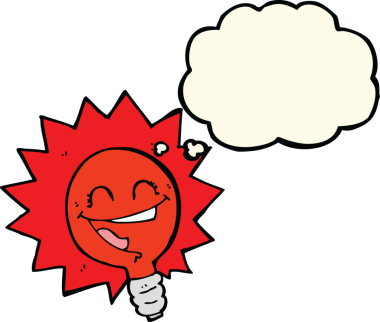 Bir insan tarafından çizilmiş düşünce baloncuklu kırmızı ışıklı mutlu bir çizgi film.