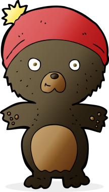 Bir insan tarafından çizilmiş şapkalı şirin siyah ayı.