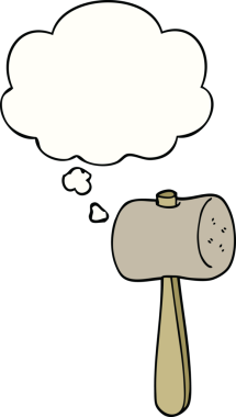 Bir insan tarafından çizilmiş düşünce baloncuklu karton çekiç.