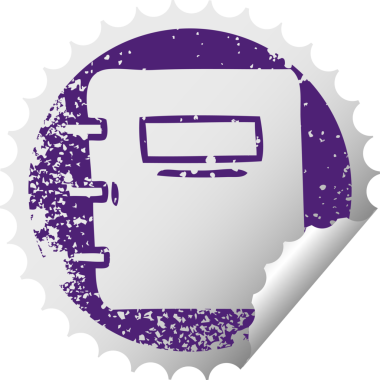 Bir insan tarafından çizilmiş bir not defterinin, sıkıntılı, dairesel soyma etiketi sembolü.