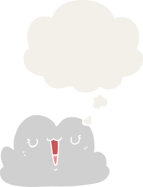 Düşünce baloncuğu olan sevimli çizgi film bulutu bir insan tarafından çizilmiş.