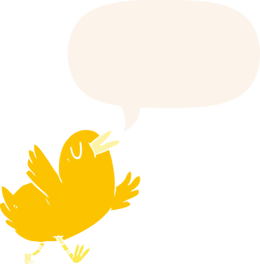 bir insan tarafından çizilmiş, konuşma baloncuklu çizgi film mutlu kuşu.