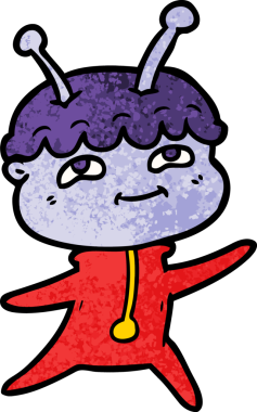 Bir insan tarafından çizilmiş dost canlısı çizgi film uzay adamı.