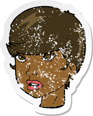 Bir insan tarafından çizilmiş bir karikatürün gerilimli retro yapıştırması.