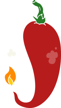 Bir insan tarafından çizilmiş düz renkli kırmızı biber çizgi filmi.