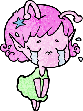 Bir insan tarafından çizilmiş ağlayan uzaylı kız çizgi filmi.