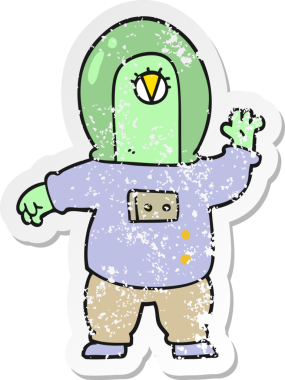 Bir insan tarafından çizilmiş uzay uzaylısının sıkıntılı çıkartması.