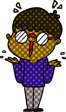 Bir insan tarafından çizilmiş gözlük takan çizgi film çocuğu.