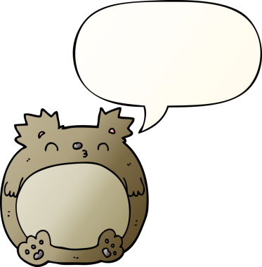 Bir insan tarafından çizilmiş yumuşak eğimli konuşma baloncuklu çizgi film ayısı.