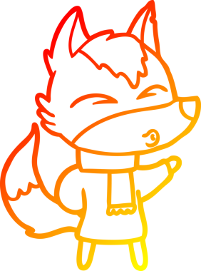 Bir insan tarafından çizilmiş kışlık giysili bir kurt çizgi çizimi.