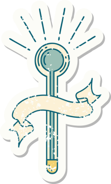 Bir insan tarafından çizilmiş eski bir dövme stili cam termometre çıkartması.