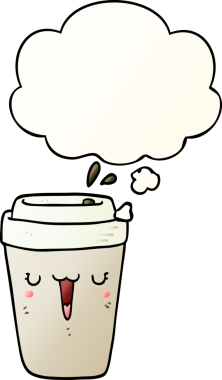 Düşünce baloncuklu çizgi film kahve fincanı bir insan tarafından çizilmiş.