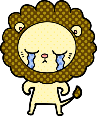 Bir insan tarafından çizilmiş ağlayan çizgi film aslanı.