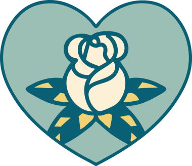 Bir insan tarafından çizilmiş kalp ve çiçeklerin ikonik dövme şekli