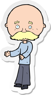 Bir insan tarafından çizilmiş bıyıklı bir karikatürcünün çıkartması.