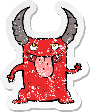 Bir insan tarafından çizilmiş karikatür şeytanının gerilmiş çıkartması.