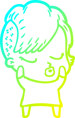 Bir insan tarafından çizilmiş soğuk gradyan çizgi film karakteri güzel hippi kız.