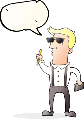 Bir insan tarafından çizilmiş not defteri olan serbest konuşma balonu karikatürü çizen adam.