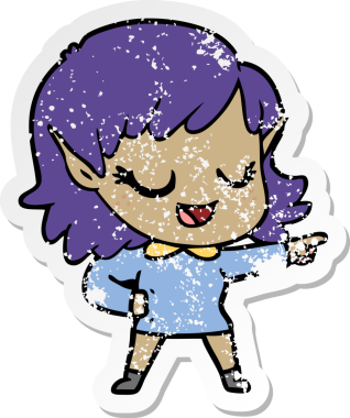 Bir insan tarafından çizilmiş mutlu bir elf kızının sıkıntılı çıkartması.