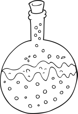 Bir insan tarafından çizilmiş siyah beyaz karikatür kimyasalları.