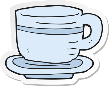 Bir insan tarafından çizilmiş bir fincan ve tabak etiketi.