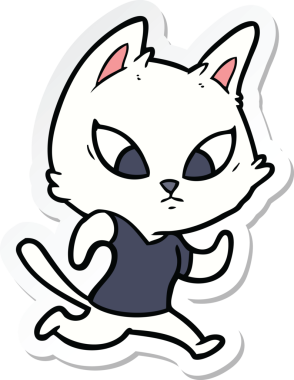 Bir insan tarafından çizilmiş kafası karışmış bir çizgi film kedisinin çıkartması.