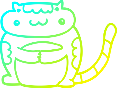 Bir insan tarafından çizilmiş bir çizgi film kedisinin soğuk gradyan çizgisi.