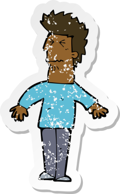 Bir çizgi filmin gerilimli retro yapıştırması bir insan tarafından çizilmiş stresli bir adam