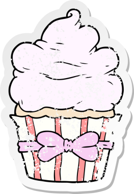 Bir insan tarafından çizilmiş karikatür süslü bir kekin sıkıntılı çıkartması.