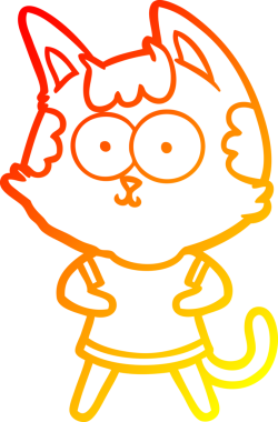 Bir insan tarafından çizilmiş mutlu çizgi film kedisinin sıcak çizgi çizgisi.