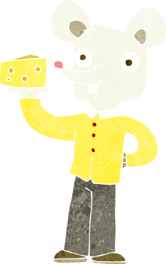 Bir insan tarafından çizilmiş peyniri tutan çizgi film faresi