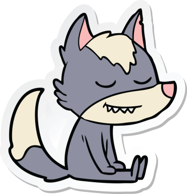 Bir insan tarafından çizilmiş dost canlısı bir kurt çizgi filminin çıkartması.