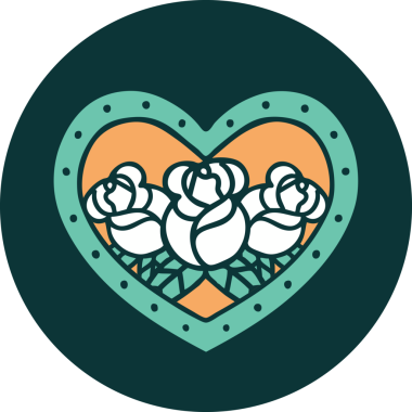 Bir insan tarafından çizilmiş kalp ve çiçeklerin ikonik dövme şekli